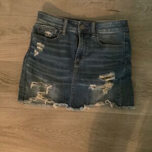 American Eagle Outfitters Distressed Dark Blue Denim Mini Skirt